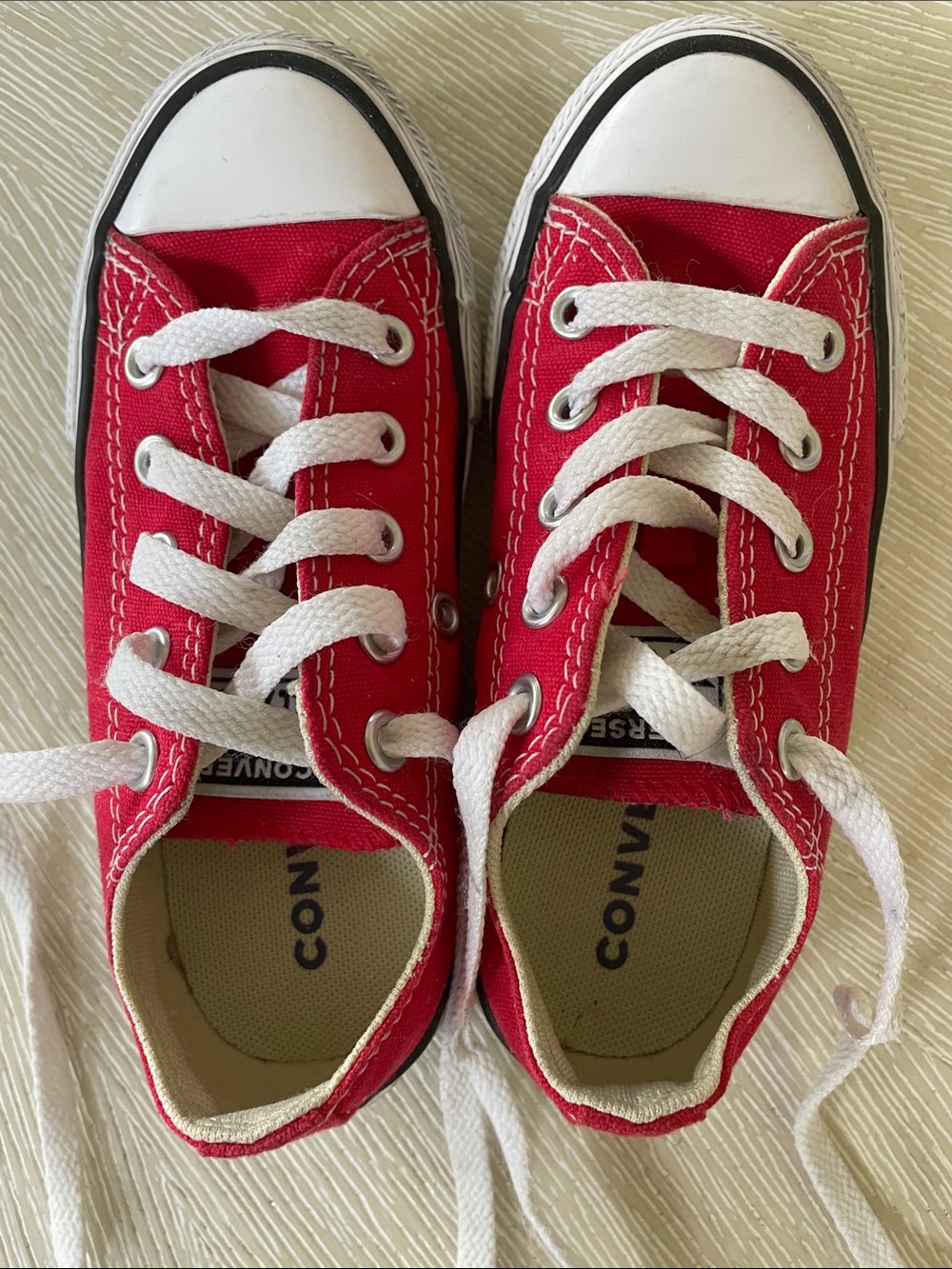 Youth Size 11 - Converse Red & White Low Top Sneakers